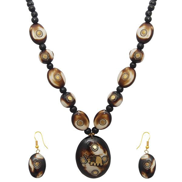 Beadside Brown Antique Elephant Design Necklace Set - 1106602B