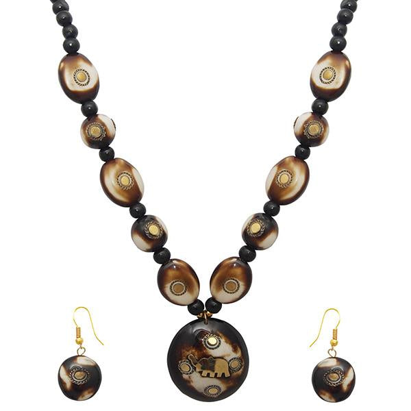 Beadside Brown Elephant Design Necklace Set - 1106603D