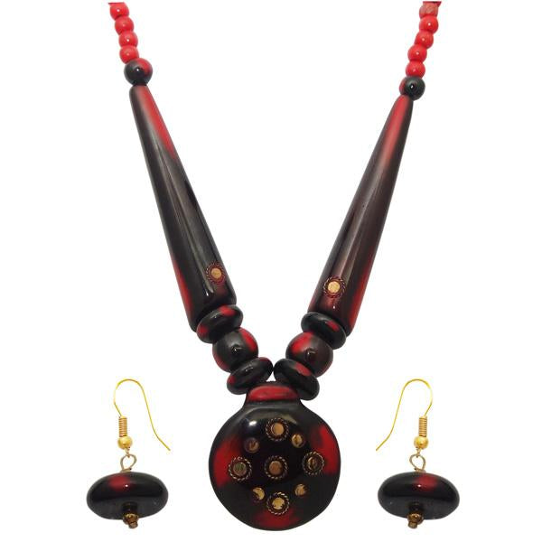 Tip Top Fashions Red Beads Antique Gold Plated Necklace Set - 1106604C