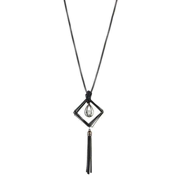 Urthn White Austrian Stone Black Oxidised Plated Necklace - 1106822B