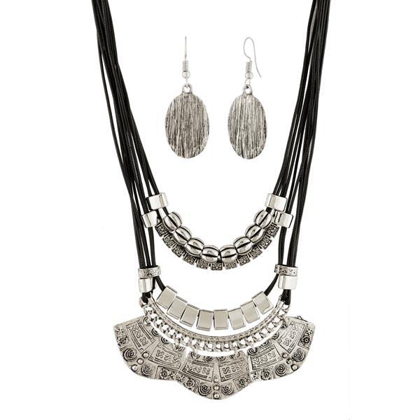 Urthn Rhodium Plated Statement Necklace Set - 1107409A