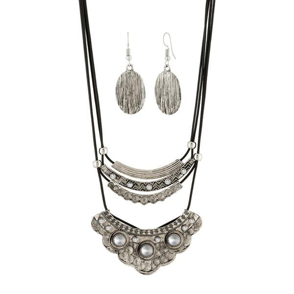 Urthn Rhodium Plated Statement Necklace Set - 1107410A