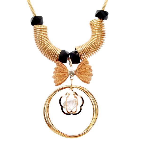 Urthn Rose Gold Plated Glass Stone Statement Necklace - 1107717B