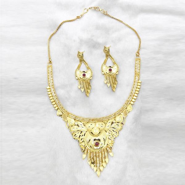 Utkrishtt Maroon Stone Forming Gold Plated Copper Necklace Set - 1107884