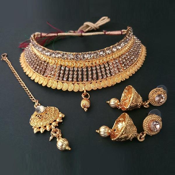 Amina Creation Brown Stone Choker Necklace Set With Maang Tikka