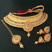 Amina Creation Stone Choker Necklace Set With Maang Tikka