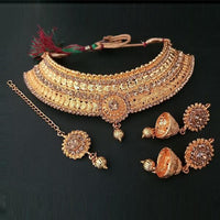 Amina Creation Gold Plated Choker Necklace Set With Maang Tikka