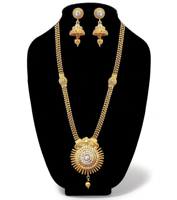 Kriaa Gold Plated White Austrian Stone Long Haram Necklace Set - 1107904A