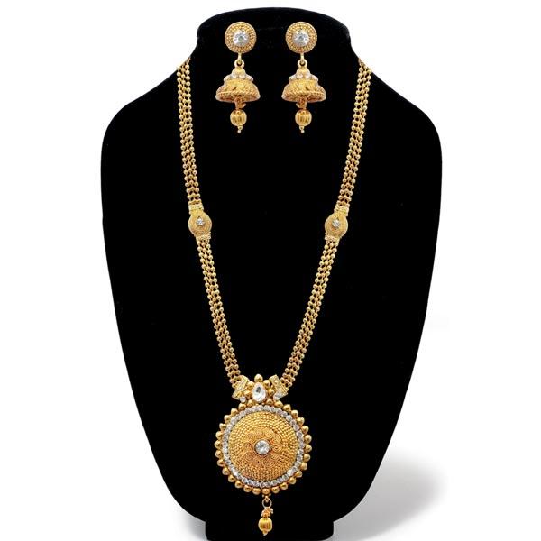 Kriaa White Austrian Stone Gold Plated Long Haram Necklace Set - 1107905A