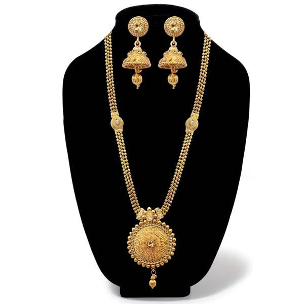 Kriaa Gold Plated Brown Austrian Stone Long Haram Necklace Set - 1107905B