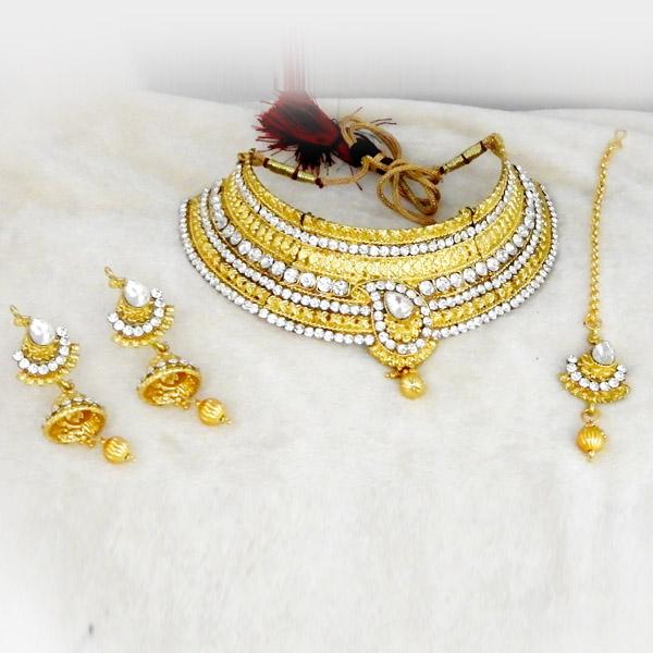 Amina Creation Gold Plated Choker Necklace Set With Maang Tikka - 1107914B