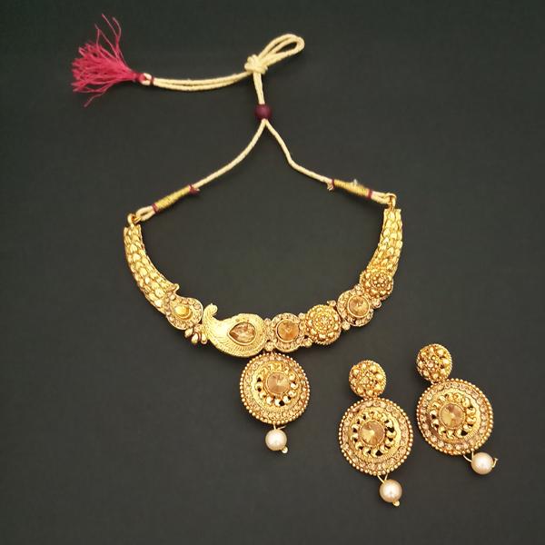 Kriaa Gold Plated Brown Austrian Stone Necklace Set - 1107923A