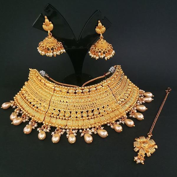 Amina Creation Brown Stone Necklace Set With Maang Tikka - 1107935