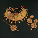 Amina Creation Brown Austrian Stone Necklace Set With Maang Tikka - 1107941