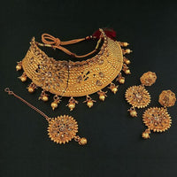 Amina Creation Brown Austrian Stone Necklace Set With Maang Tikka - 1107941