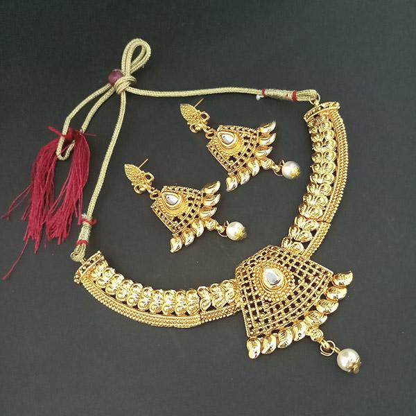 Amina Creation Gold Plated White Kundan Stone Necklace Set