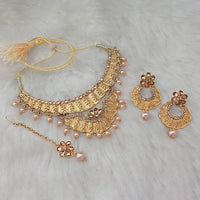 Amina Creation Brown Stone Gold Plated  Necklace Set With  Maang Tikka - 1107968