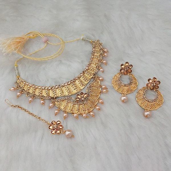 Amina Creation Brown Stone Gold Plated  Necklace Set With  Maang Tikka - 1107968