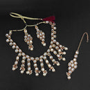 Kriaa Gold Plated White Kundan And Pearl Necklace Set With Maang Tikka - 1107980