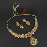 Kriaa Gold Plated Brown Austrian Stone Necklace Set - 1107982