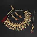 Kriaa Gold Plated Green Austrian Stone Necklace Set With Maang Tikka -1107990C