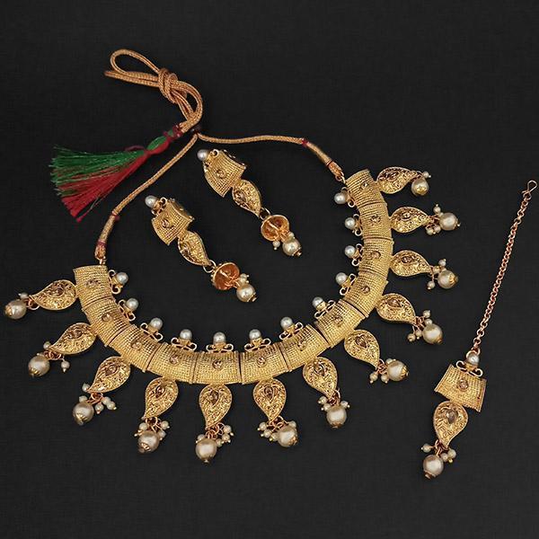 Kriaa Brown Austrian Stone And Pearl Necklace Set With Maang Tikka -1107993A