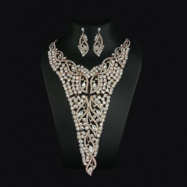 Urthn White Crystal Stone Necklace Set - 1108216B