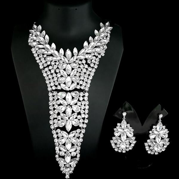 Urthn White Crystal Stone Necklace Set - 1108217D