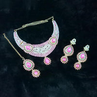 Kriaa Austrian Stone Gold Plated Necklace Set With Maang Tikka - 1108523