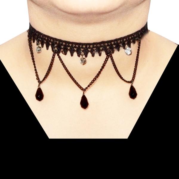 Jeweljunk Black Lace Stone Adjustable Tattoo Choker Necklace - 1108638