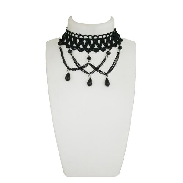 Jeweljunk Black Beads Lace Choker Necklace - 1108647