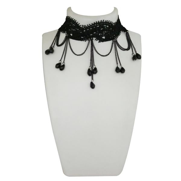 Jeweljunk Black Beads Lace Choker Necklace - 1108648