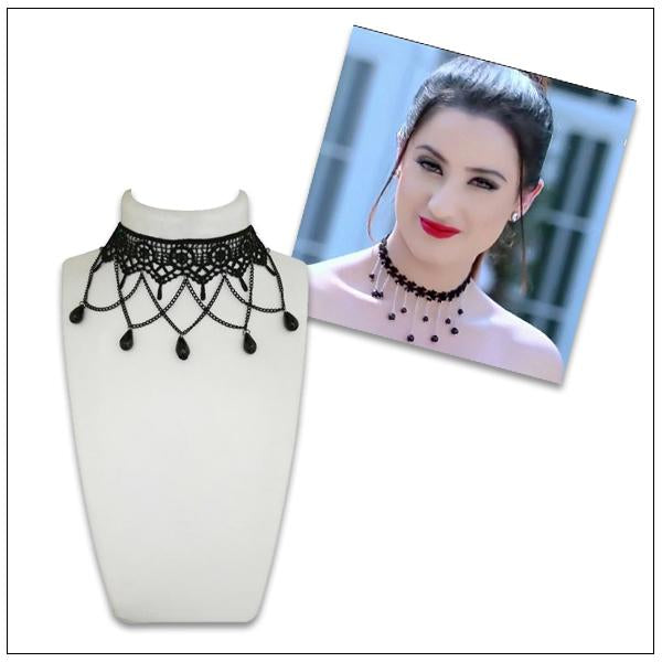 Jeweljunk Black Beads Lace Choker Necklace - 1108650