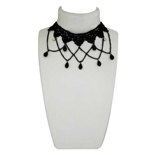 Jeweljunk Black Beads Lace Choker Necklace - 1108651