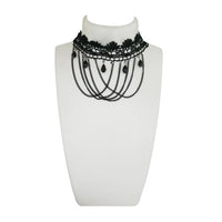 Jeweljunk Black Beads Lace Choker Necklace - 1108654