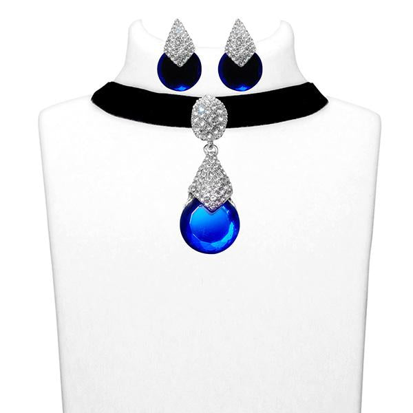 Jeweljunk Austrian Stone Silver Plated Choker Necklace Set - 1108710D