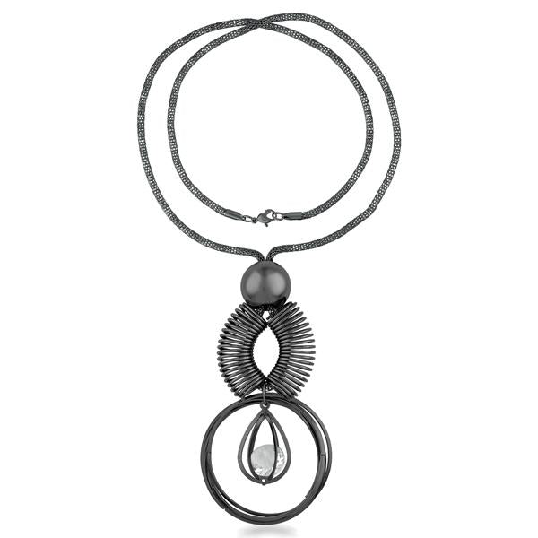 Urthn Austrian Stone Black Oxidised  Statement Necklace - 1108810