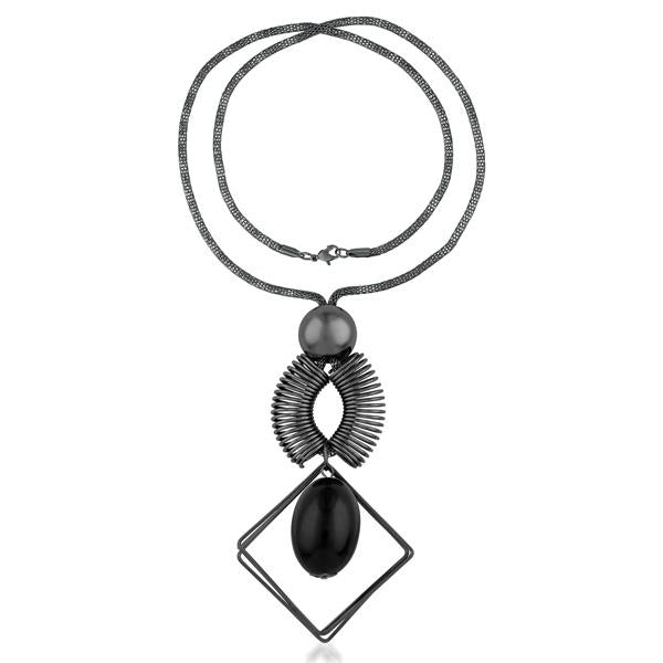 Urthn Black Bead Oxidised Statement Necklace - 1108812