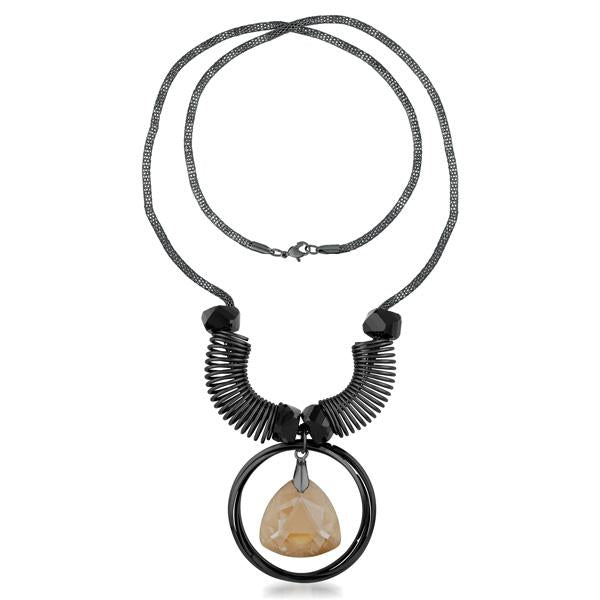 Urthn Black Oxidised Brown Stone Statement Necklace - 1108819