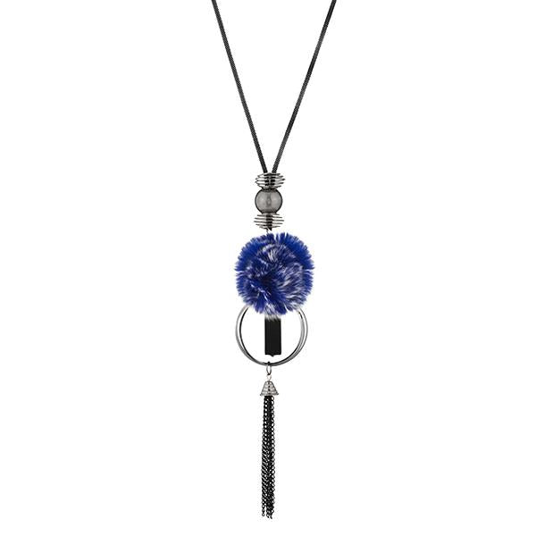 Urthn Blue Thread Oxidised Plated Fusion Necklace - 1108827A