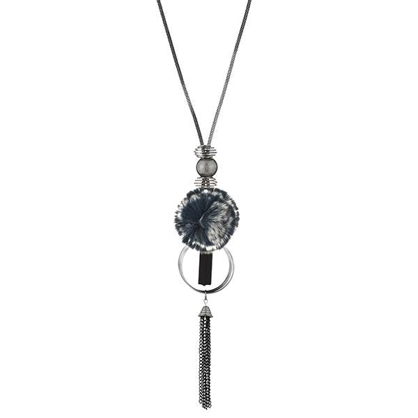 Urthn Black Thread Oxidised Plated Fusion Necklace - 1108827C