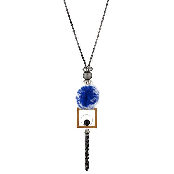 Urthn Oxidised Plated Blue Thread Fusion Necklace - 1108830A