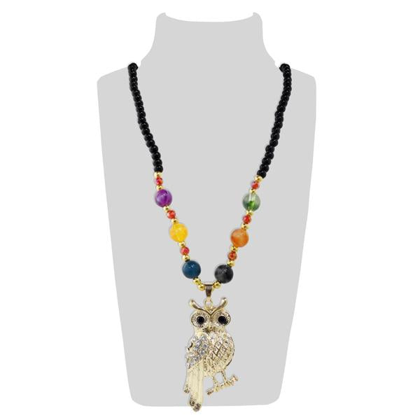 Urthn Multicolor Beads And Austrian Stone Owl Shape Necklace - 1108923