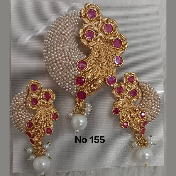 Jai Mata Di Gold Plated Pota Stone & Pearl Pendant Set With Earrings