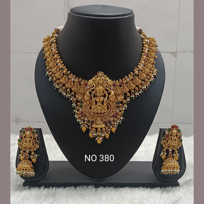 Jai Mata Di Gold Finish Temple Necklace Set