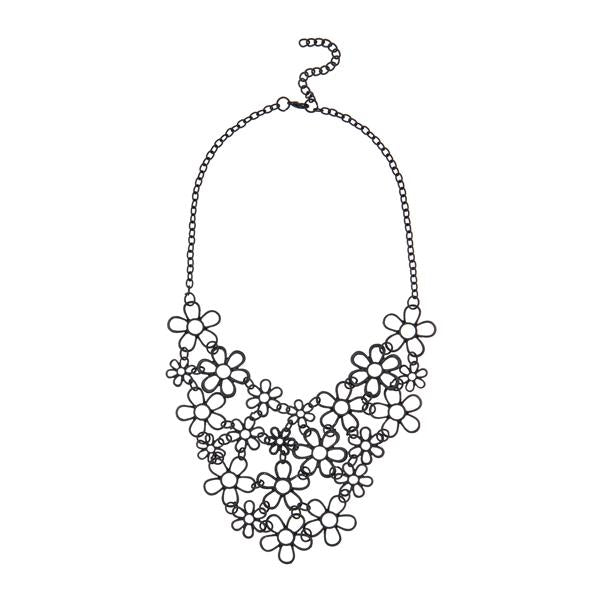 Urthn Black Oxidised Plated Floral Design Statement Necklace - 1109204A