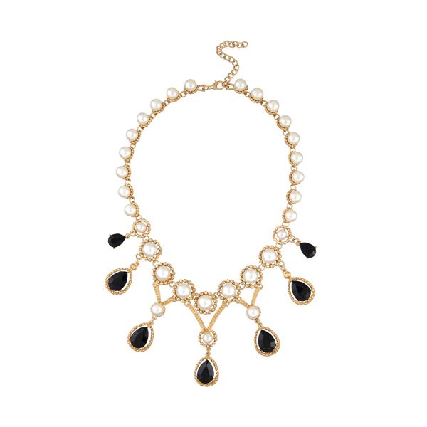 Urthn Gold Plated Pearl Resin Stone Statement Necklace - 1109207B