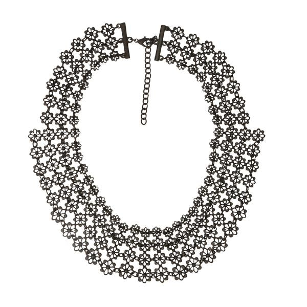 Urthn Black Oxidised Plated Floral Design Statement Necklace - 1109220B