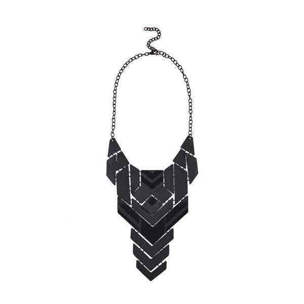 Urthn Black Oxidised Plated Statement Necklace - 1109232A