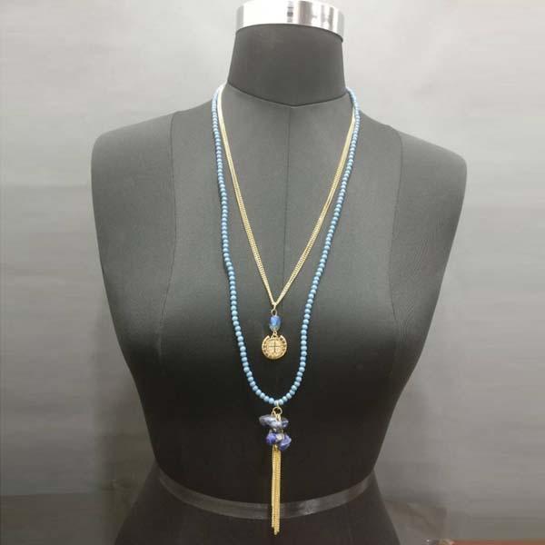 Urthn Gold Plated Blue Beaded Double Chain Necklace - 1109401B